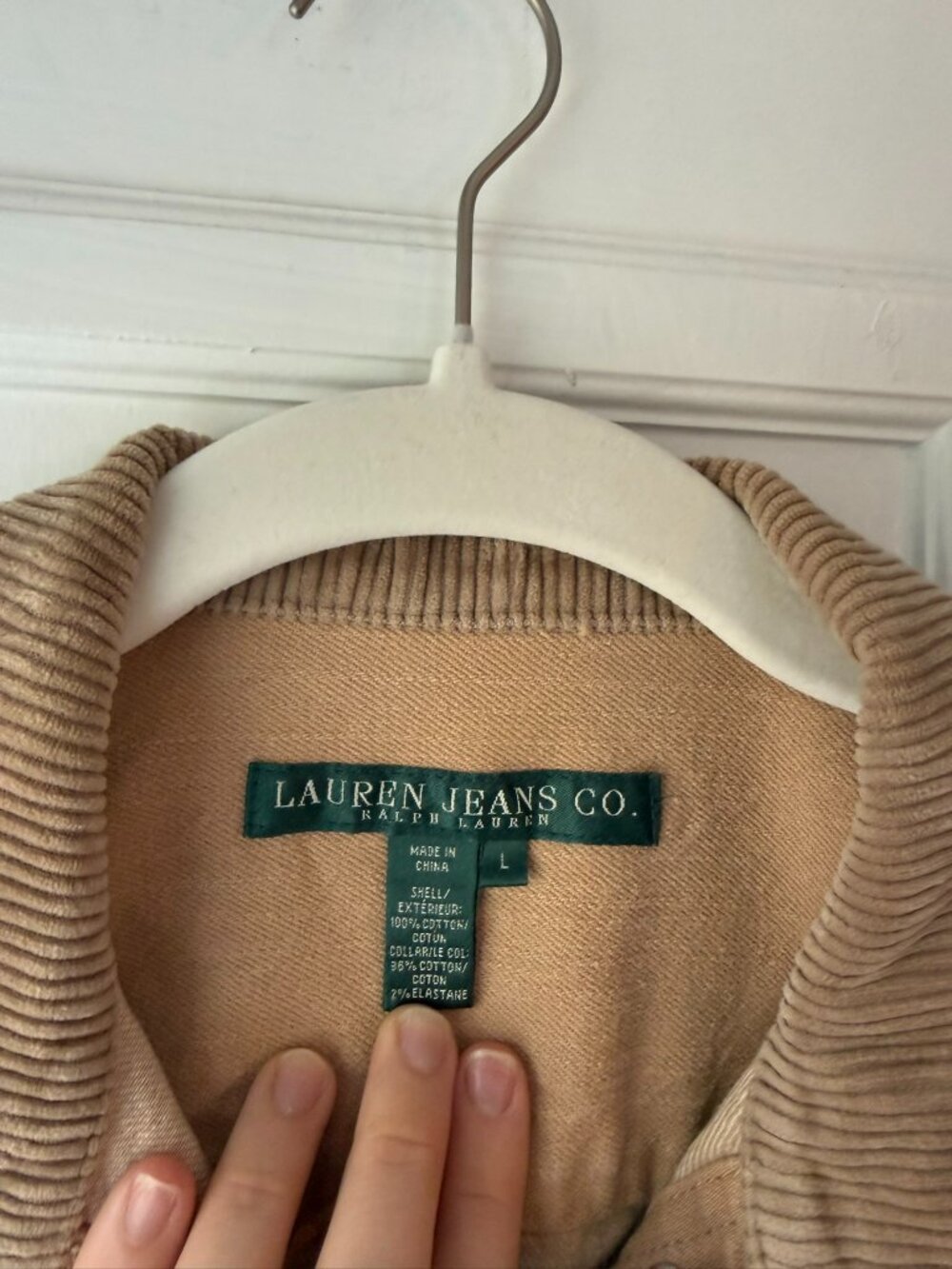 Lauren Ralph Lauren Tan Denim Trucker Jacket Corduroy Collar Women's L - Picture 5 of 8